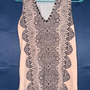 Rose & Olive Black and Cream Patterned Tank Top